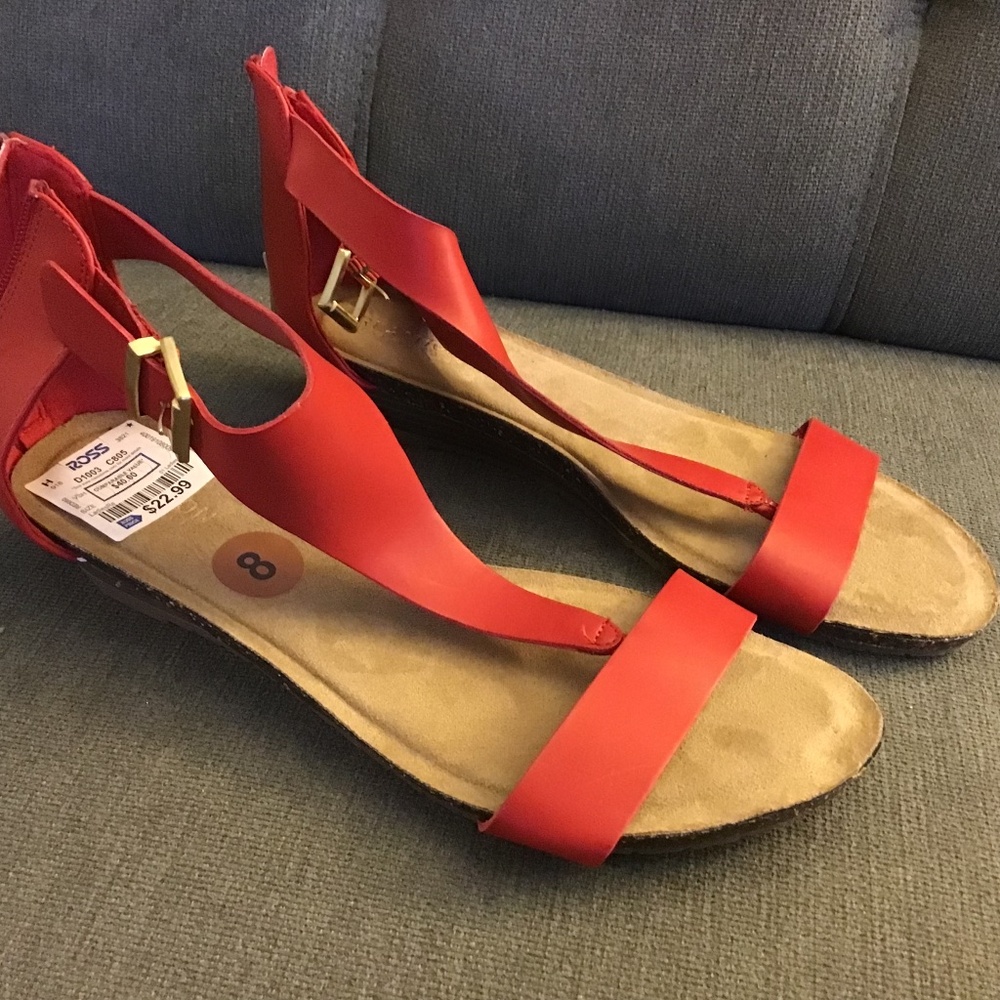 Red Slip on Sandals with zippered back
